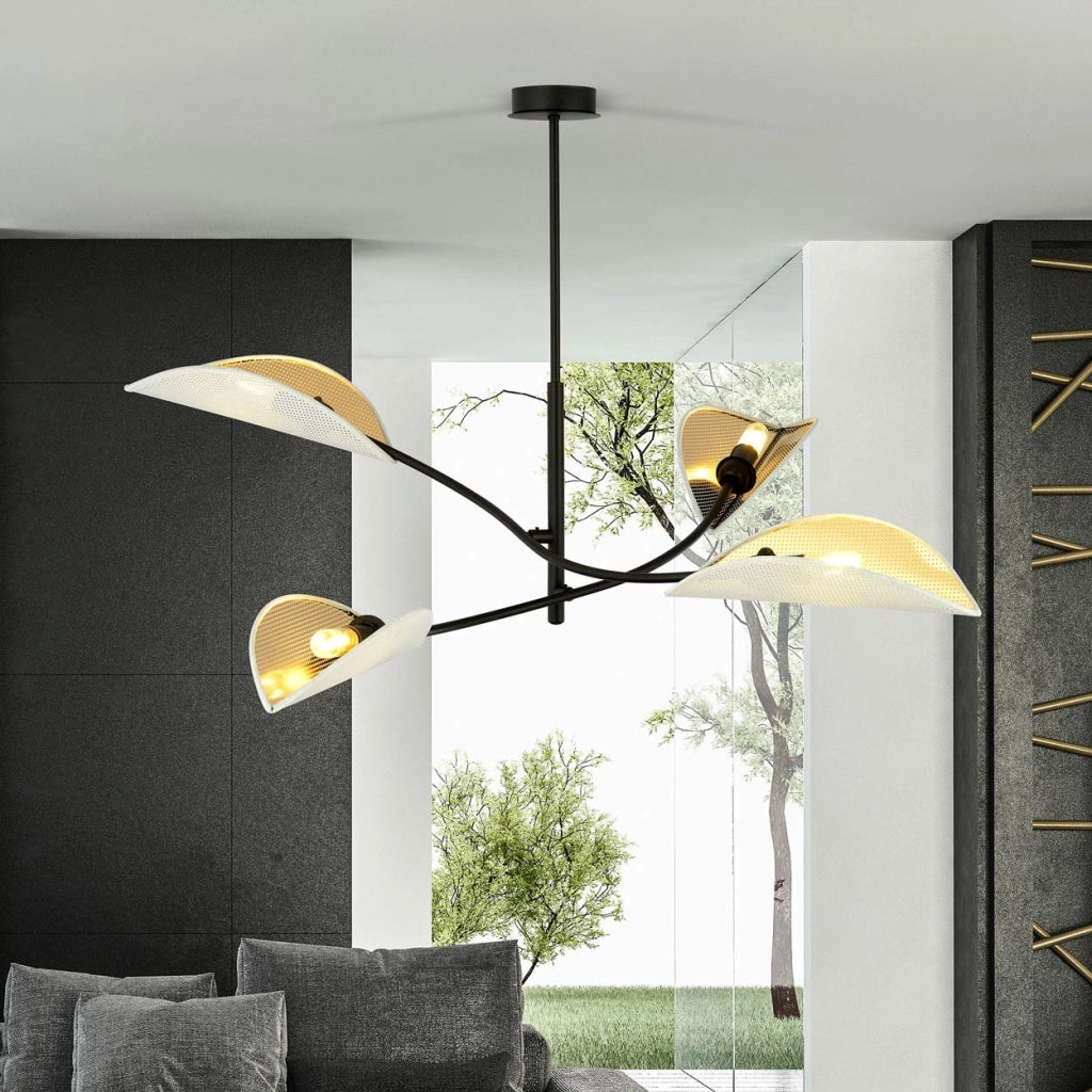 Plafoniera Emibig Lotus 4 luci E14 bianco oro 102cm