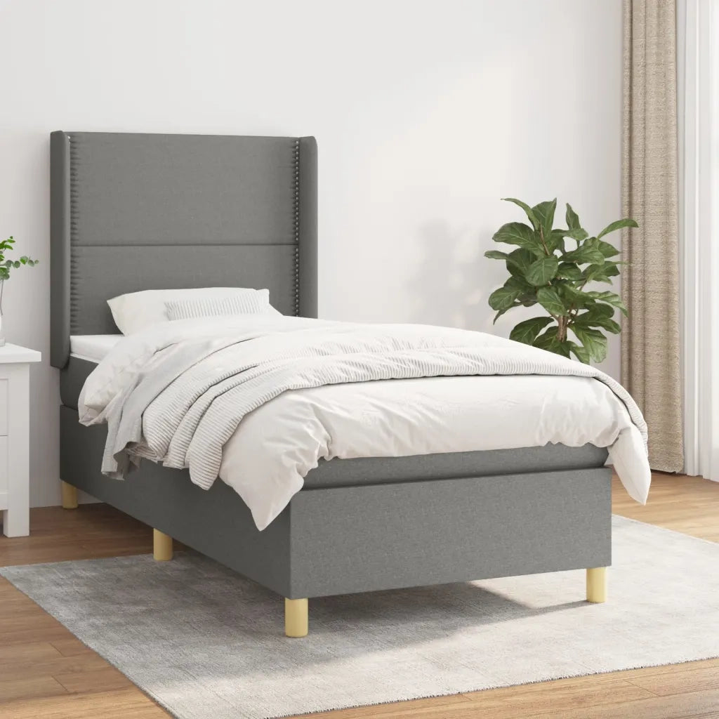 Giroletto a Molle con Materasso-Struttura Letto Grigio Scuro 90x190 cm Tessuto 662489