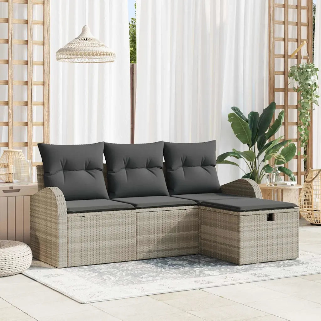 Set Divano da Giardino 4 pcs Grigio chiaro Poly Rattan
