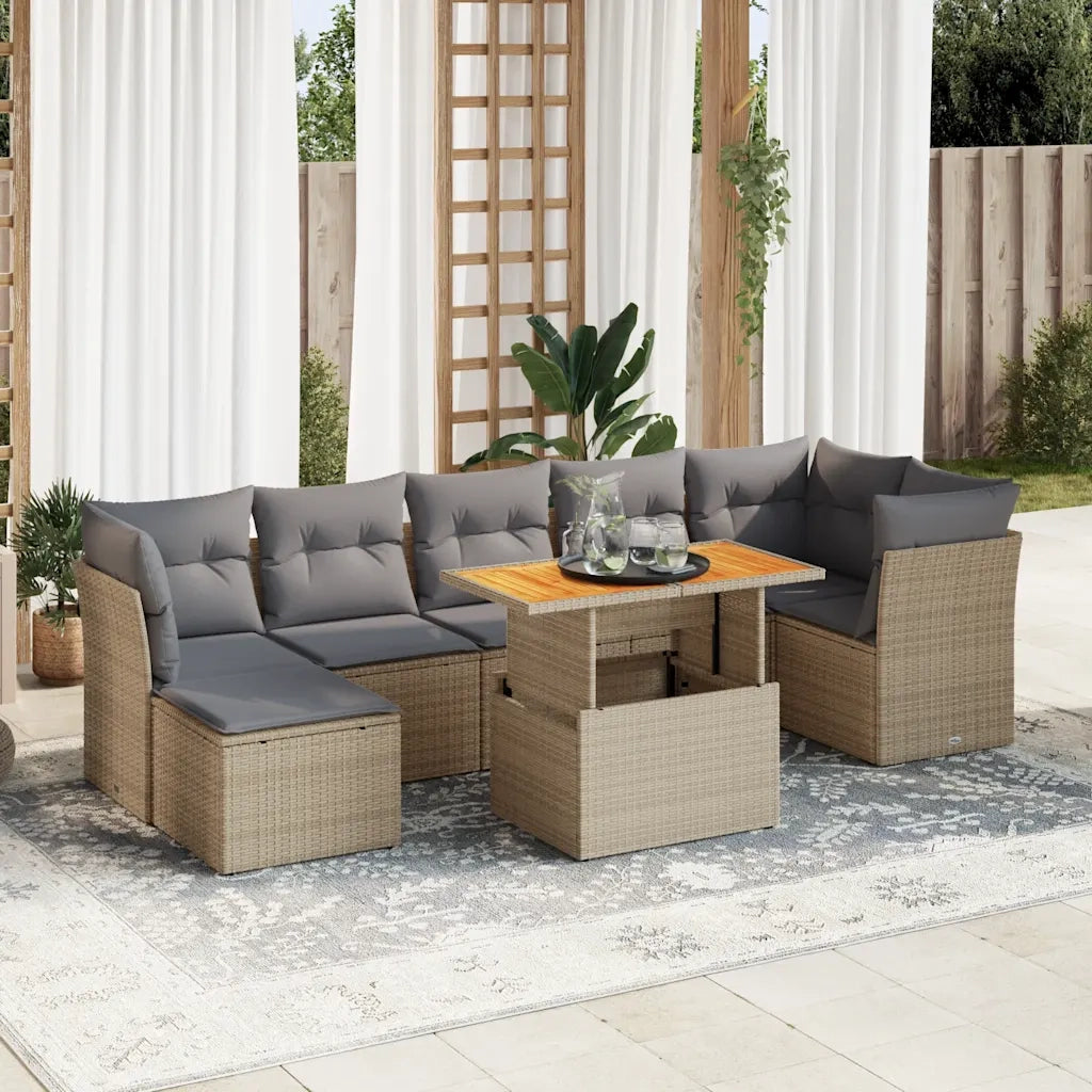 Set Divano da Giardino 8 pz con Cuscini Beige in Polyrattan 3326957