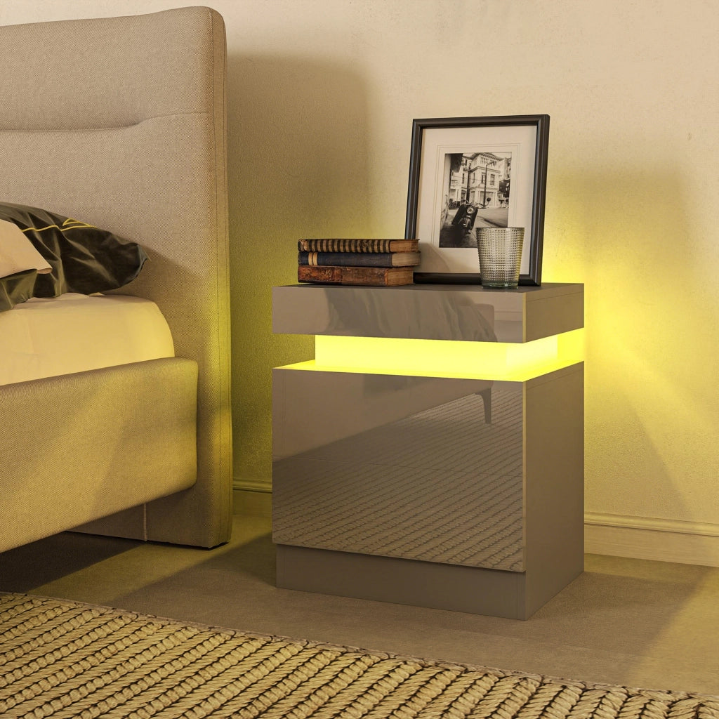 Comodino con Luci LED e 2 Cassetti ¨C Minimal ¨C 45x35x52 cm Grigio