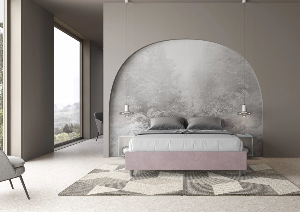BS COM Letto queen size con rete imbottito 150x190 microfibra glicine