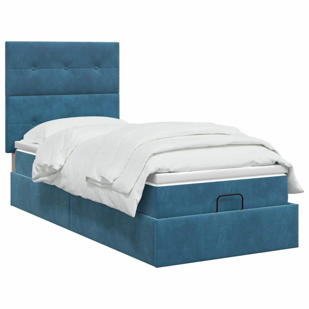 Letto Ottomano con Materasso e LED Blu scuro 90 x 190 cm 3458275