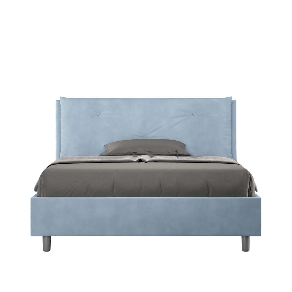BS COM Letto matrimoniale francese contenitore imbottito 140x210 microfibra azzurro Large