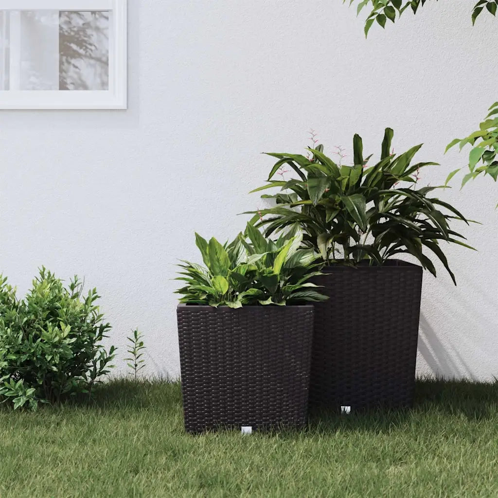 Fioriera | Cassetta per fiori | Vaso con Interno Rimovibile Marrone 21 / 32 L PP Rattan