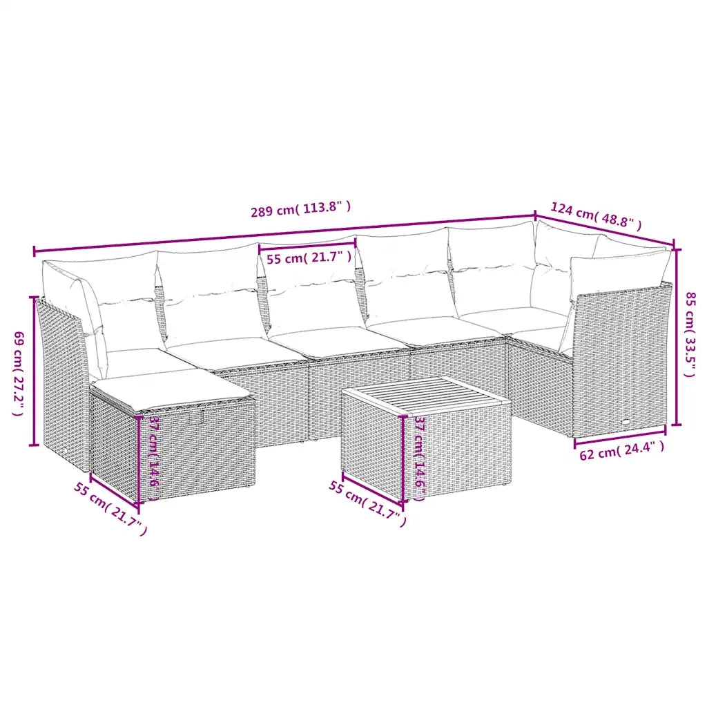 Set Divani da Giardino 8 pz con Cuscini Nero in Polyrattan 3264732