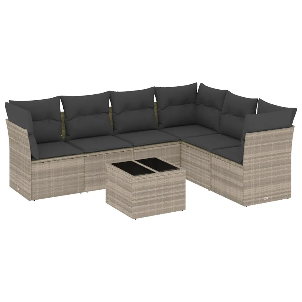 Set Divani da Giardino 7pz con Cuscini Grigio Chiaro Polyrattan 3217692