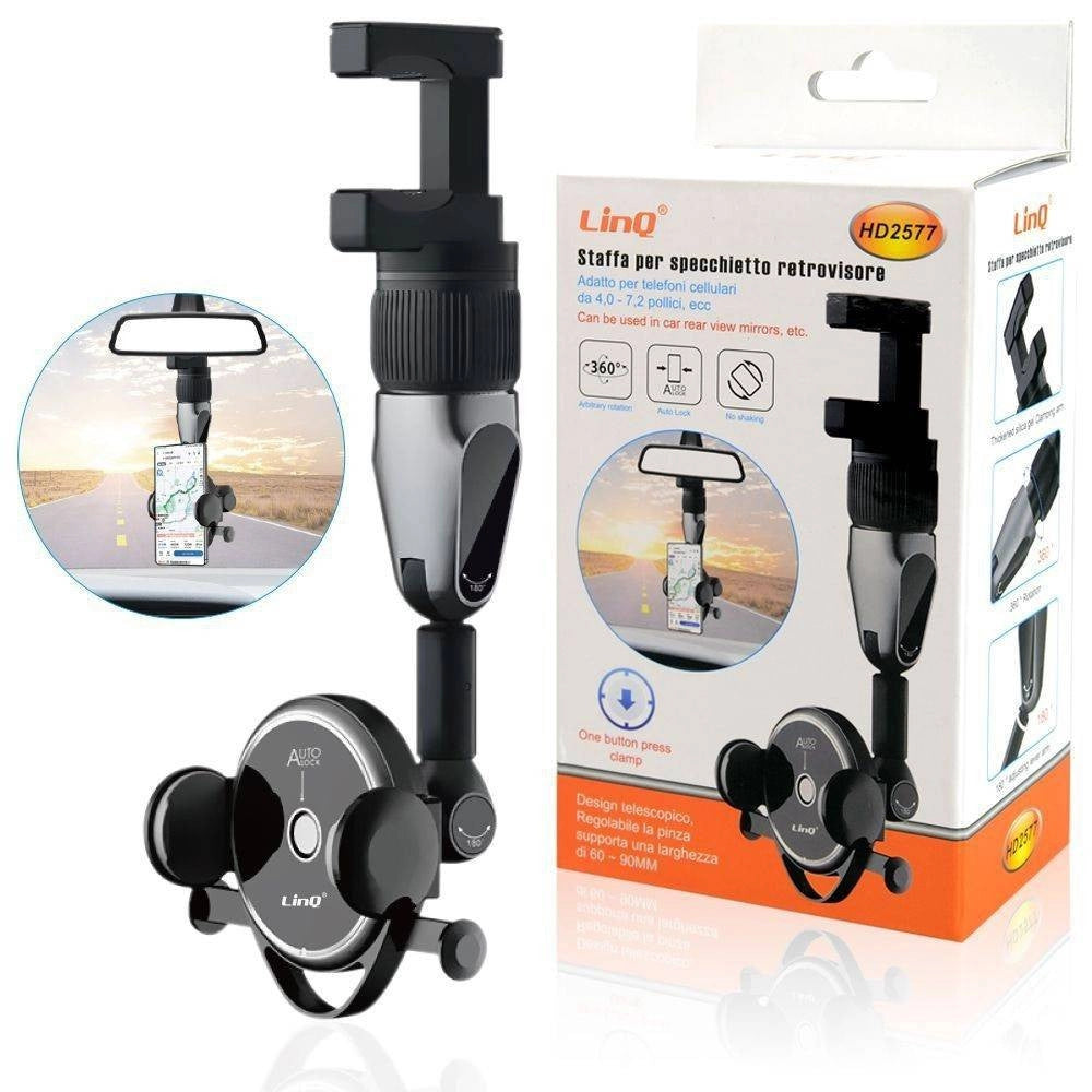 Trade Shop - Staffa Supporto Per Specchietto Retrovisore Auto Per Smartphone Girevole Hd2577 -