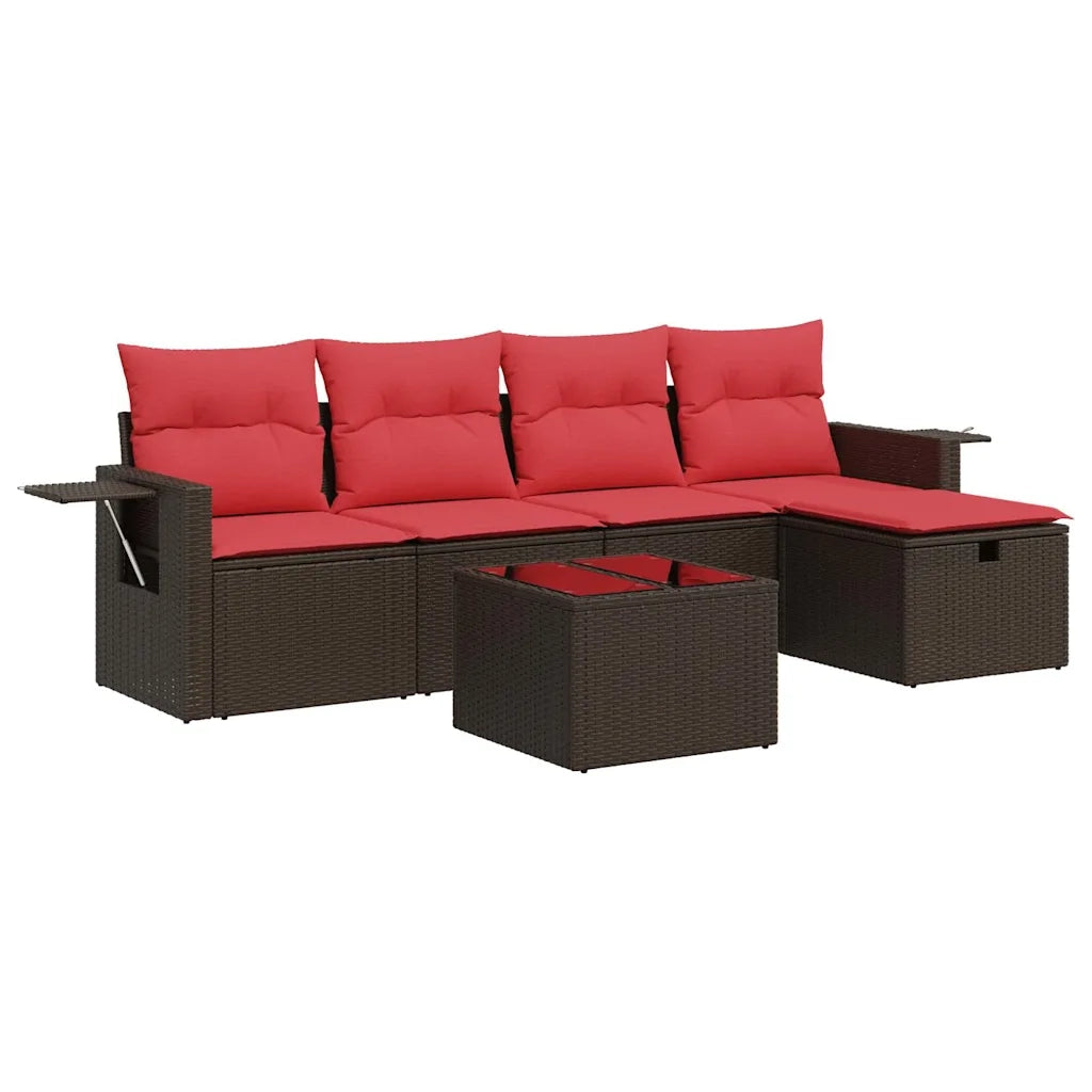 Set Divano da Giardino 6 pz con Cuscini Marrone in Polyrattan 3325480