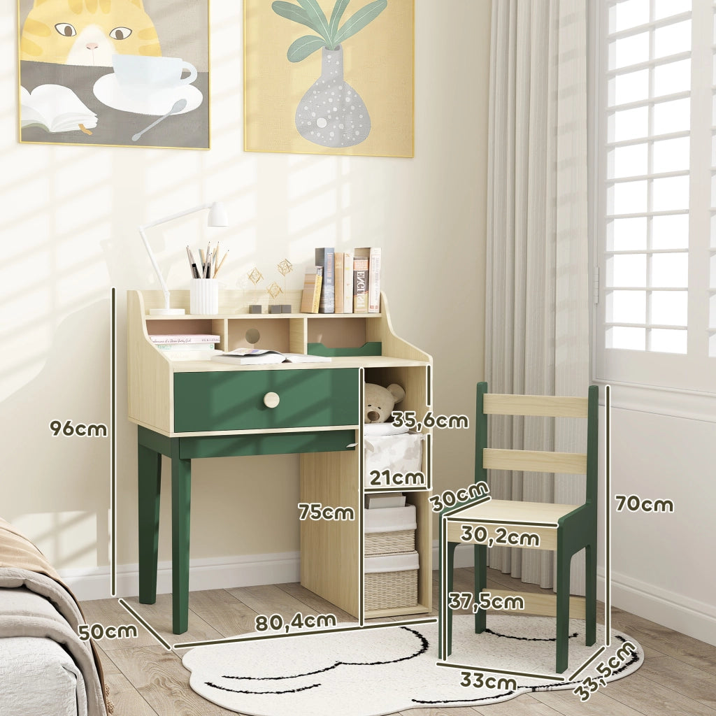 Scrivania per bambini con sedia, scaffale e cassetto ¨C Minimal ¨C verde