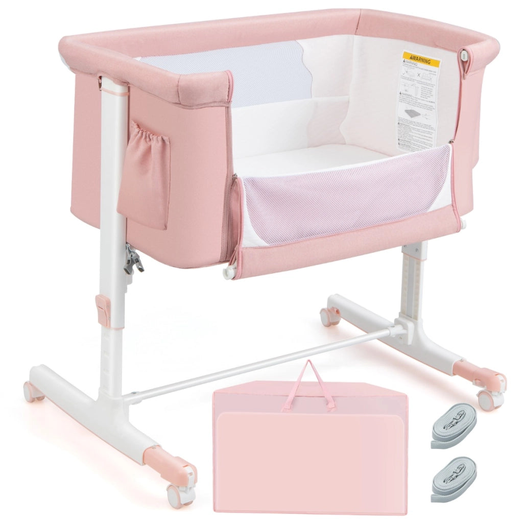 Culla per bambini 3 in 1 con 5 livelli di altezza regolabili borsa da viaggio, Traversina per bambini Rosa-Culle