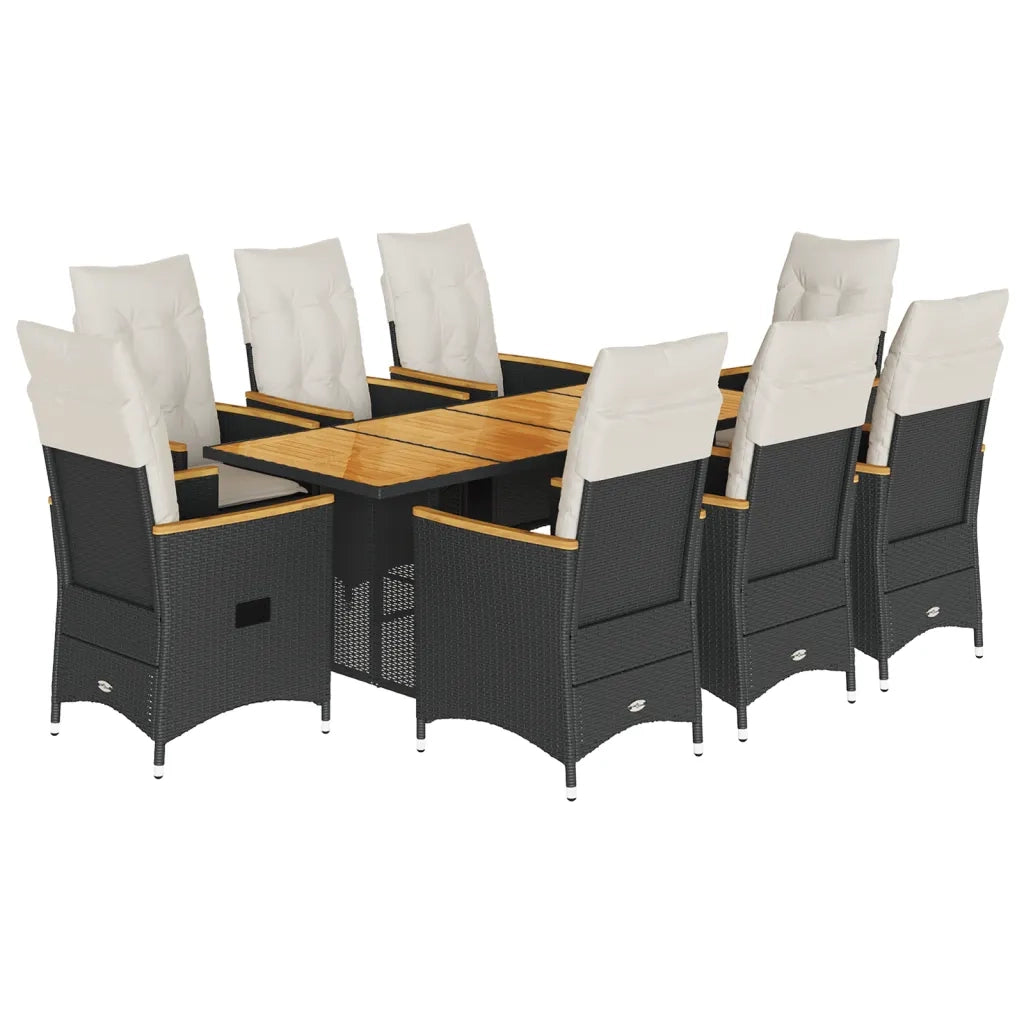 Set da Pranzo da Giardino 9 pz con Cuscini Nero in Polyrattan 3276841