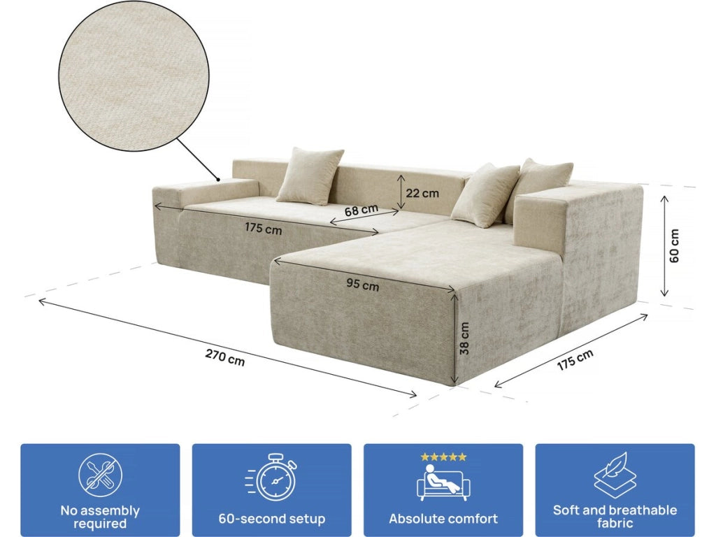 Divano angolare in tessuto testurizzato "Tessaro" - 4 posti - Beige