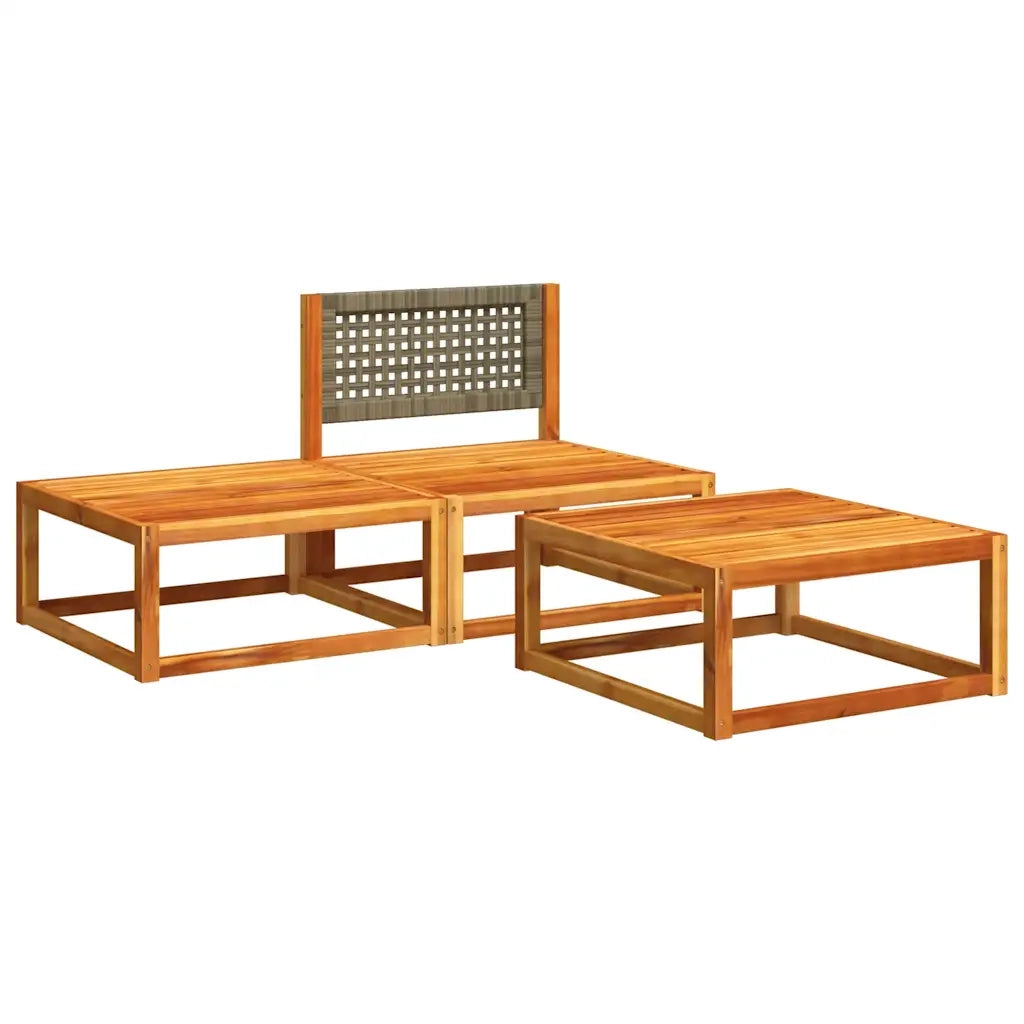 Set di divani da giardino 3 pz | Set Salotto da Giardino con cuscini in legno di acacia e rattan