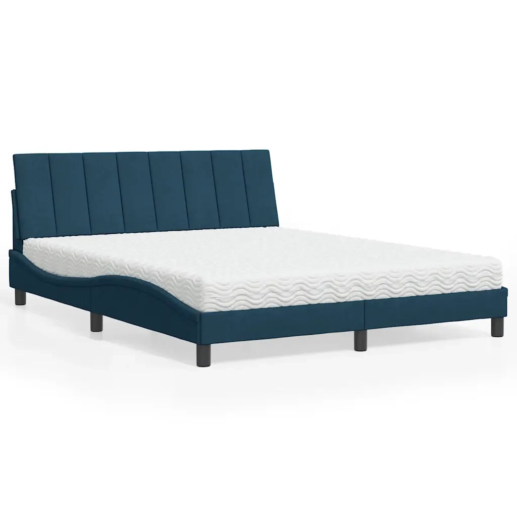 Letto con Materasso Hanko Blu 160x200 cm in Velluto 3208608