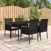 Set da Pranzo da Giardino 5 pz Nero con Cuscini in Polyrattan 3185145