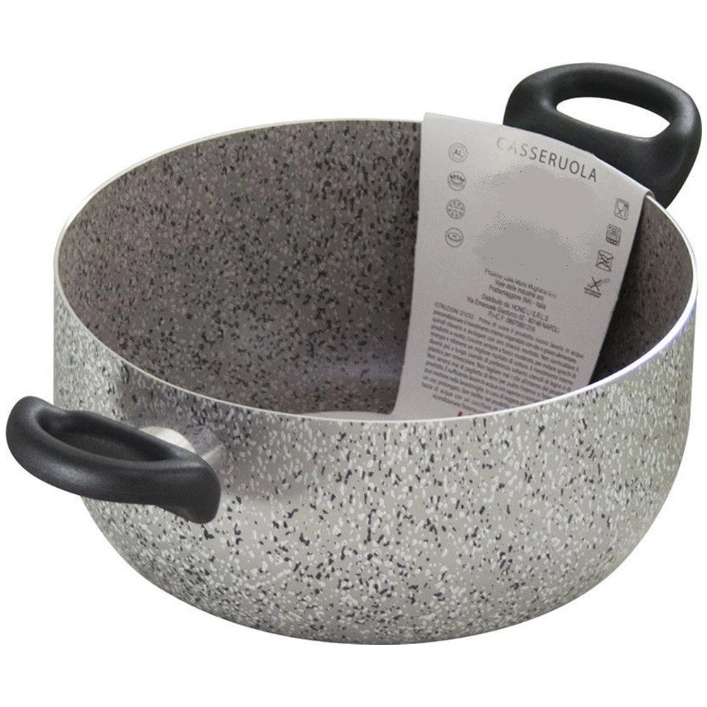 Trade Shop - Casseruola A Doppio Manico Nero Pentola Con Diametro Da 18-20-22-24 Cm Antiaderente Cucina -