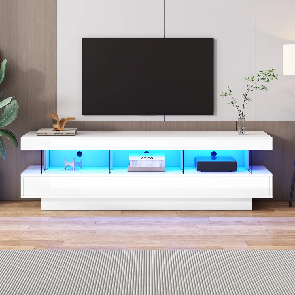 Mobile TV con LED e Vetro ¨C MINIMAL ¨C Bianco Lucido, 160x38x50,5 cm