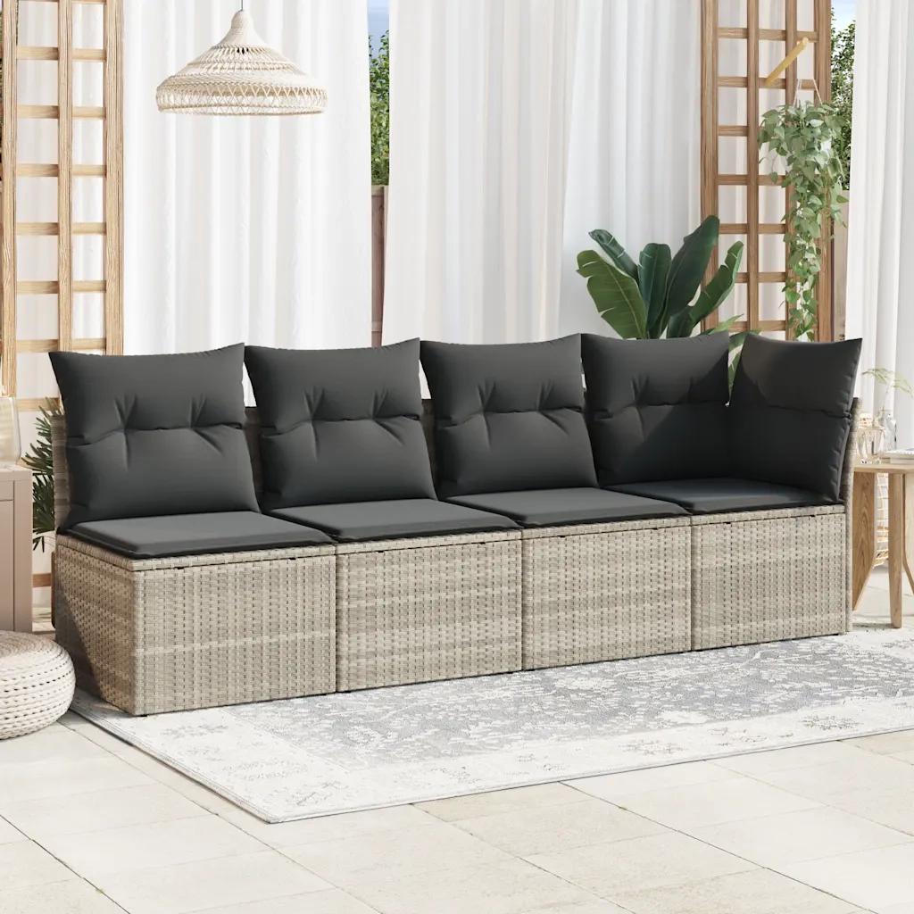Divano da Giardino con Cuscini 4 Posti Grigio Chiaro Polyrattan 366177