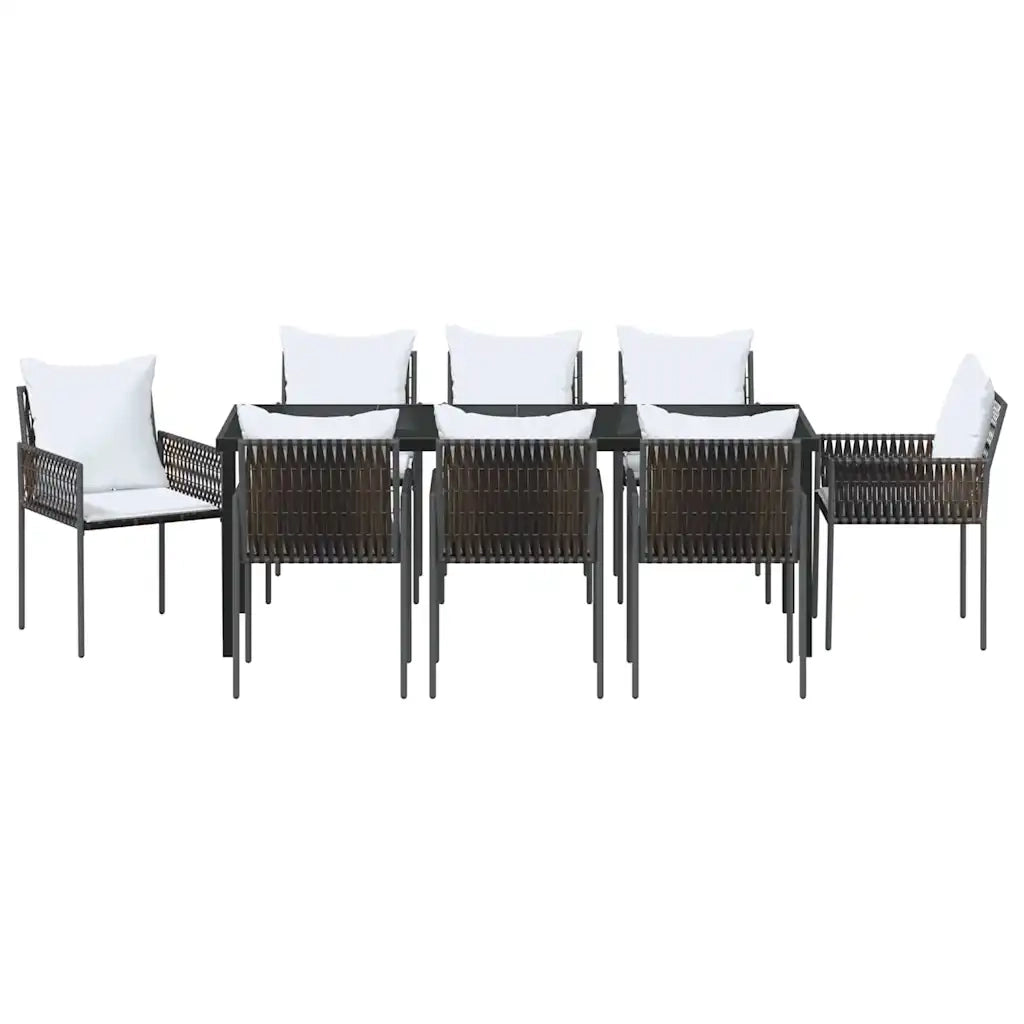 Set da Pranzo per Giardino 9 pcs Marrone e Nero Rattan in PE 3379099