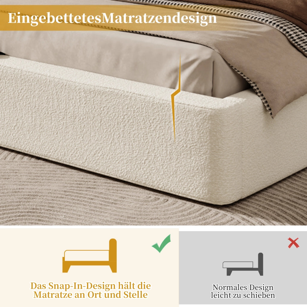 LETTO Imbottito 180 x 200 cm Bouclé Beige con rete a doghe