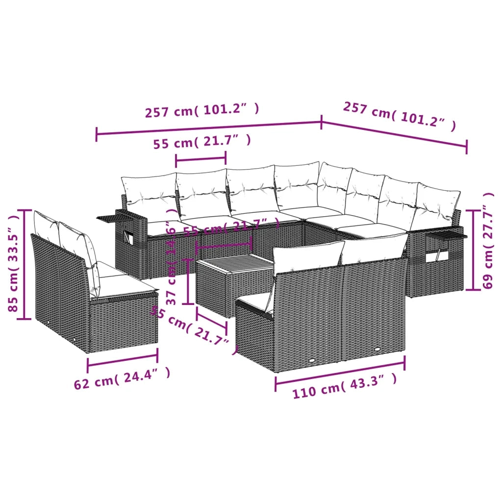 Set Divani da Giardino 12 pz con Cuscini Beige in Polyrattan 3224624