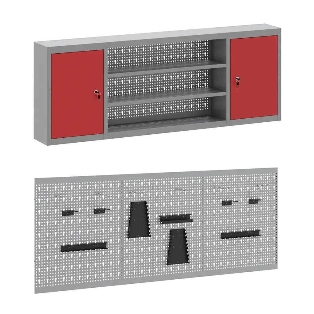 Mobile da lavoro 7 pcs Rosso Legno ingegnerizzato e acciaio 3321443