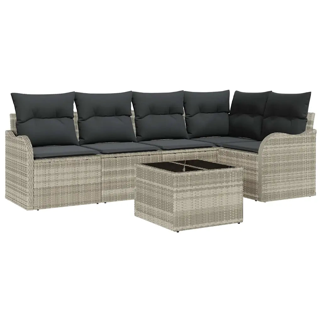 Set Divano da Giardino 6 pcs Grigio chiaro Poly Rattan
