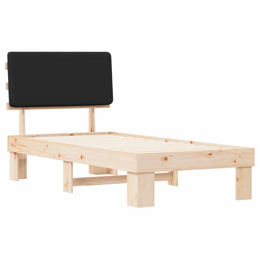 Letto singolo | Letto per adulti | Letto con Testiera Rivestita Nero 90 x 190 cm Pino massello