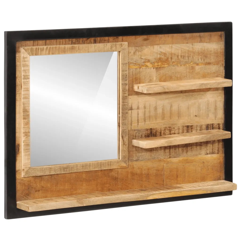 Specchio con Ripiani 80x8x55 cm Vetro e Legno Massello di Mango 358578