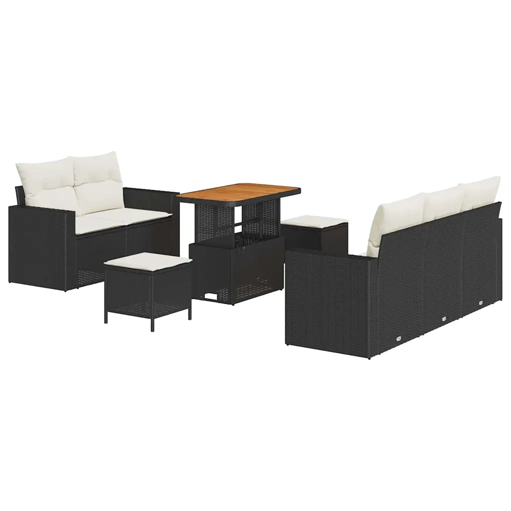 Set Divano da Giardino 8 pcs Nero e Crema polyrattan