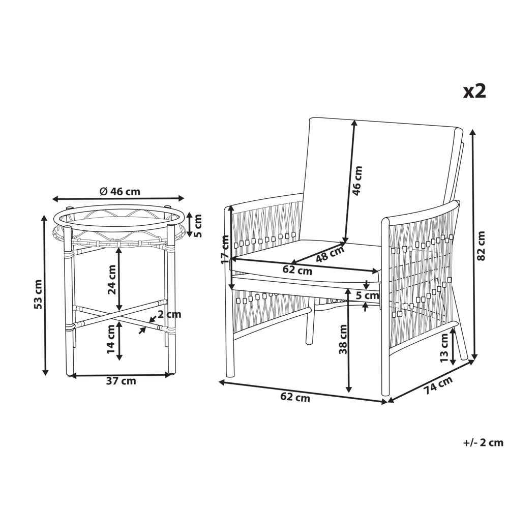 Set Balcone Bianco Alluminio Poliestere 2 Posti 2 Sedie e un Tavolo