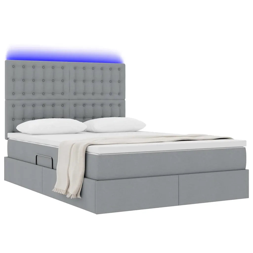 Letto con contenitore e LED con led Grigio chiaro 140 x 200 cm