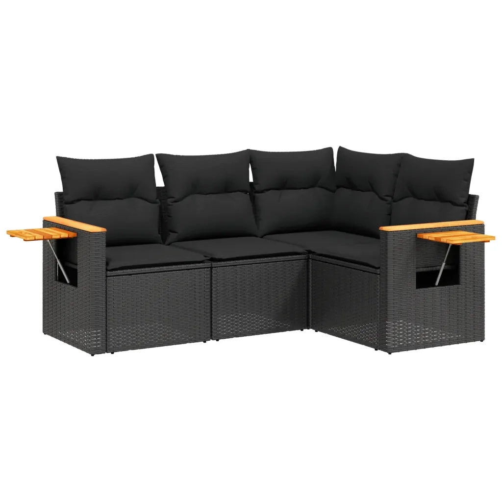 Set Divani da Giardino 4 pz con Cuscini Nero in Polyrattan
