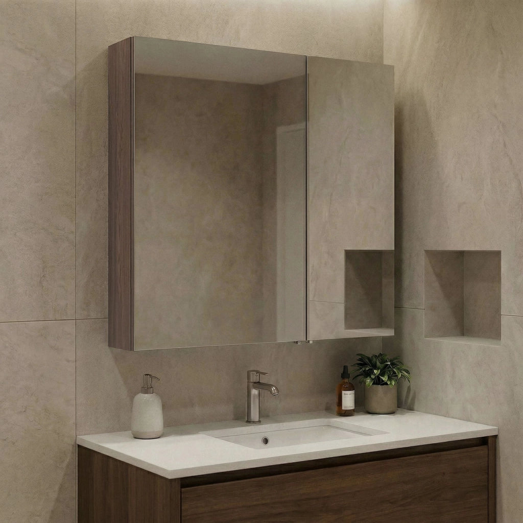 Mobile da bagno con specchio "Side 60" - 60 x 16 x 66 cm - Noce scuro