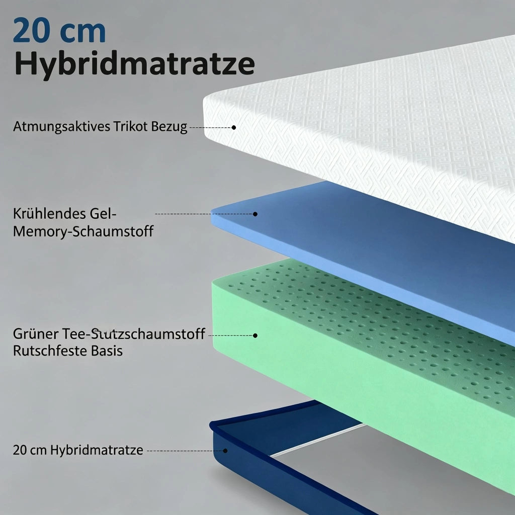 MATERASSO 140x190 cm in Memory Foam con fodera sfoderabile Blu/Bianco