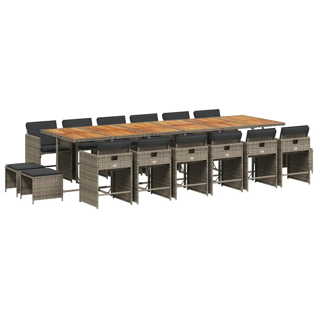 Set da Pranzo da Giardino 17pz con Cuscini Grigio in Polyrattan 3211190