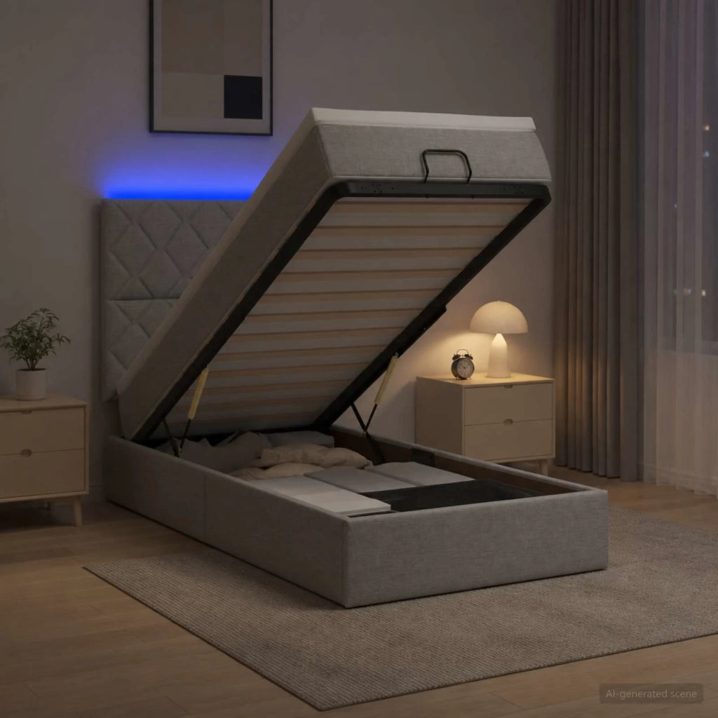 Letto Ottomano con Materasso e LED Grigio Chiaro 90 x 200 cm 3458124