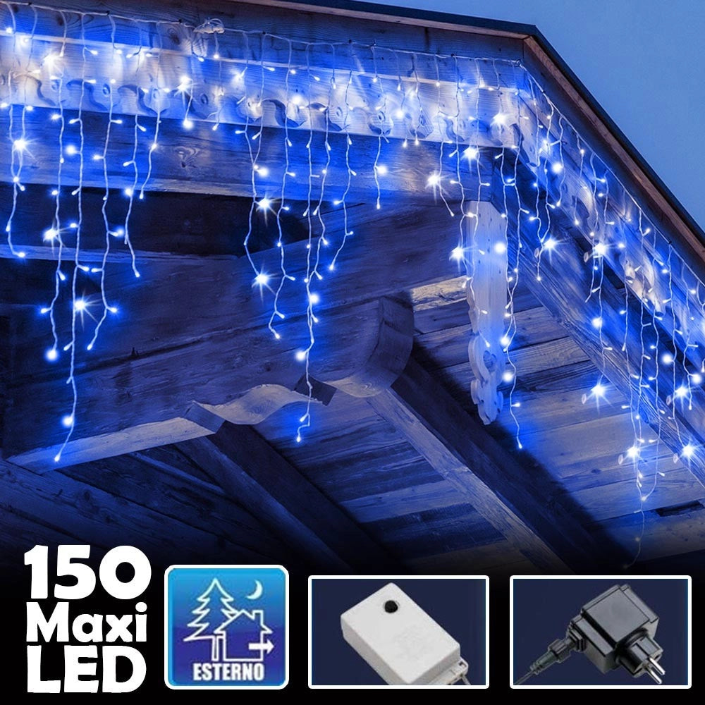 Trade Shop - Tenda Luminosa Natalizia 150 Led Con Flash Luce Blu 3mt Esterno Prolungabile -