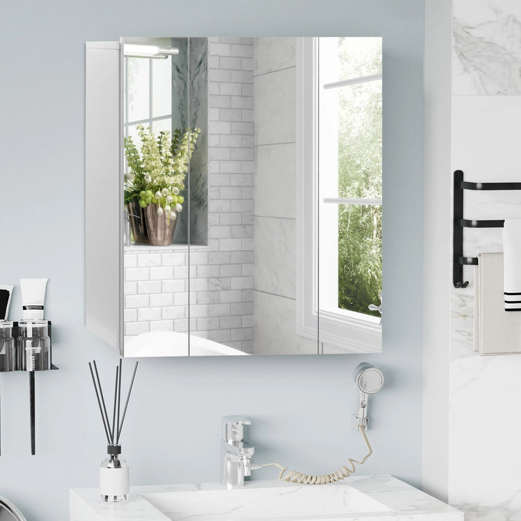 Mobile Bagno con 3 Ante Specchiate e Ripiani Regolabili ¨C zephmum ¨C 70x15x60cm, Bianco