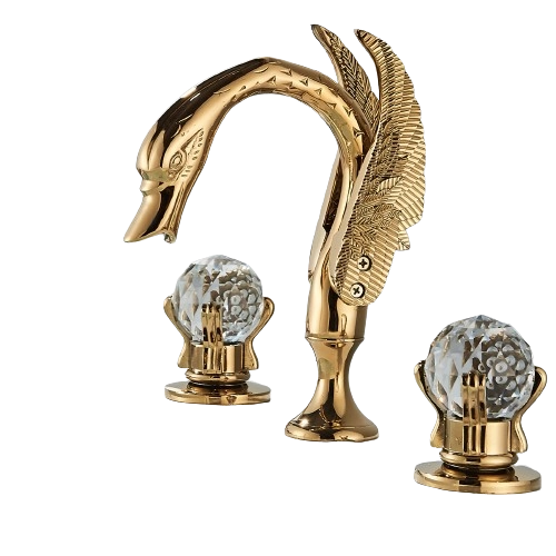 ADRIAN | Rubinetto da bagno a 3 fori grande cigno oro |per vasca dal design lussuoso per catering alberghiero miscelatore per lavabo a 2 maniglie
