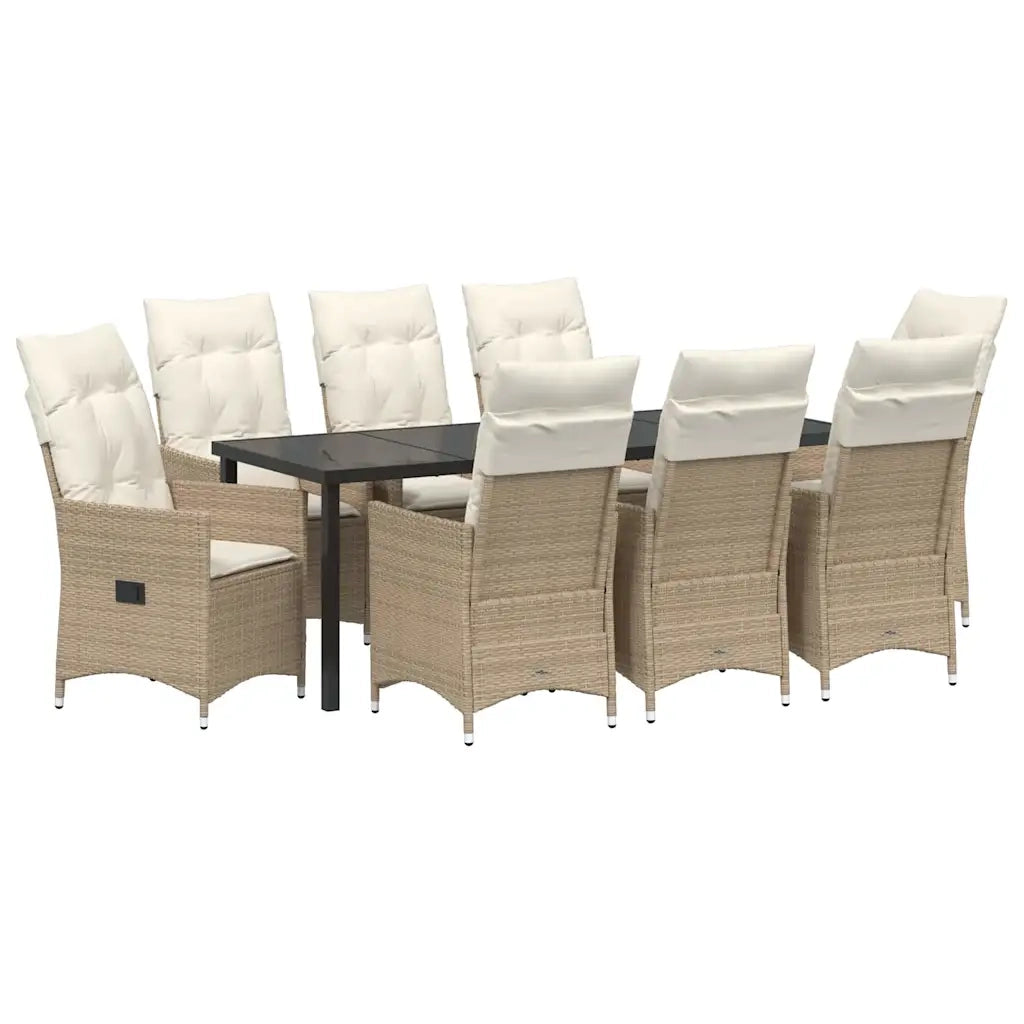 Set da Pranzo per Giardino con cuscino 9 pcs Beige polyrattan 3379561