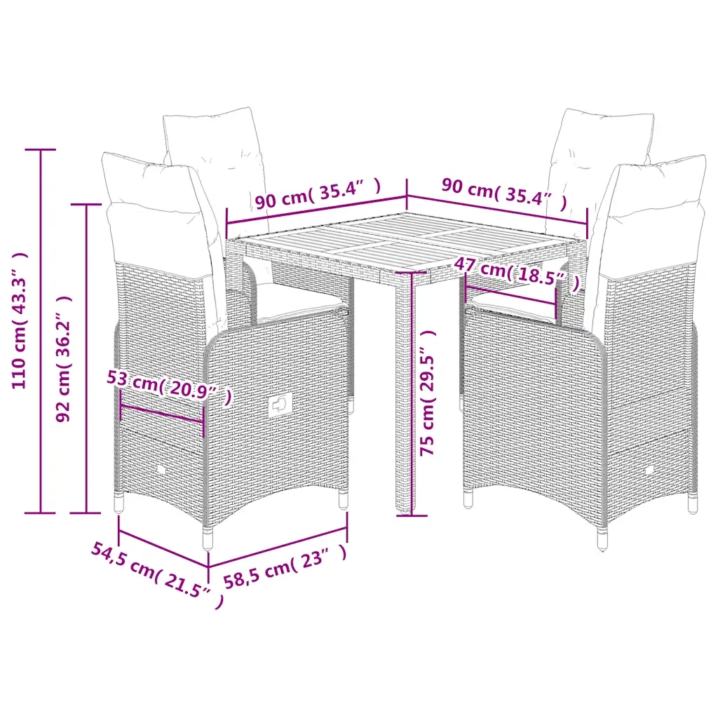 Set Bistrò da Giardino 5 pz con Cuscini in Polyrattan Nero 3276976