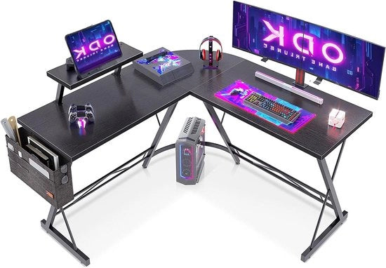 Tavolo da gioco angolare L - con supporto per monitor - nero