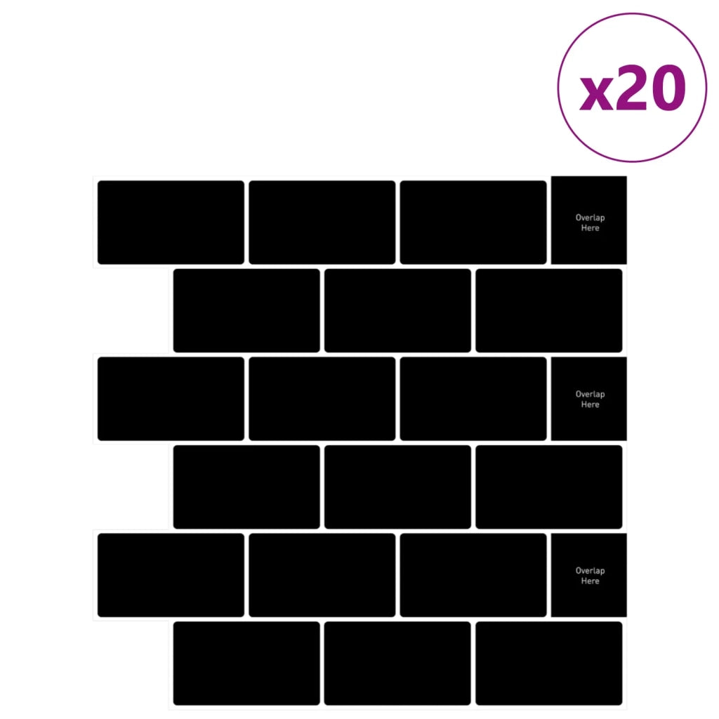 Piastrella subway 20 pcs Nero 30 x 30 cm Poliuretano e PET 42046118