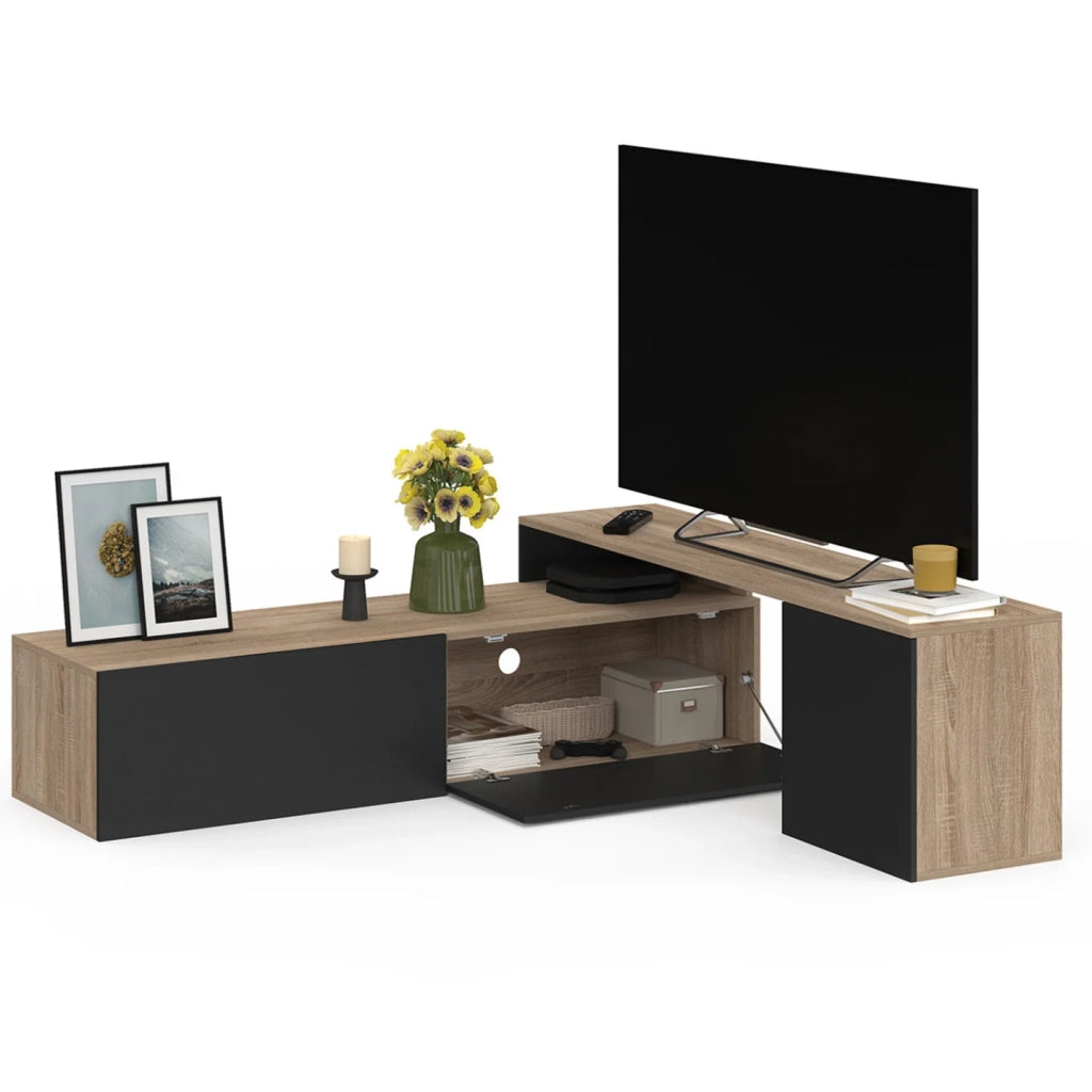 IDMarket - BASILE mobile TV angolare modulare da 180-240 cm in legno e nero