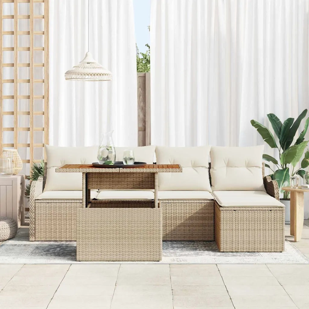 Set Divano da Giardino 6 pcs Beige Poly Rattan