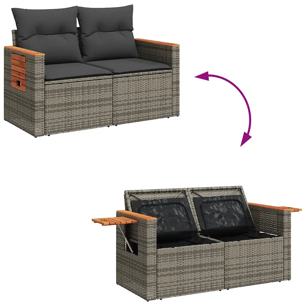 Set Divano da Giardino 8pz con Cuscini Grigio Polyrattan Acacia 3327574