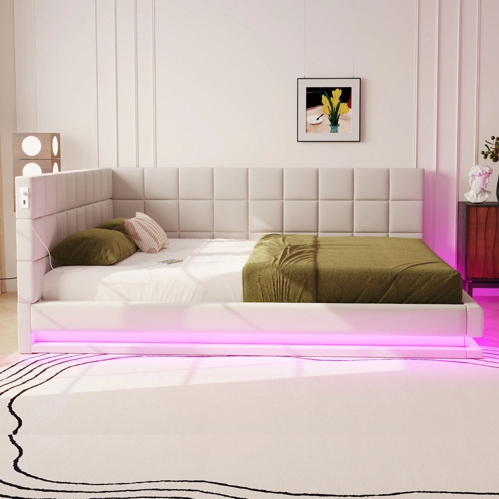 Divano letto - Xylo - 160x200 cm LED USB velluto beige