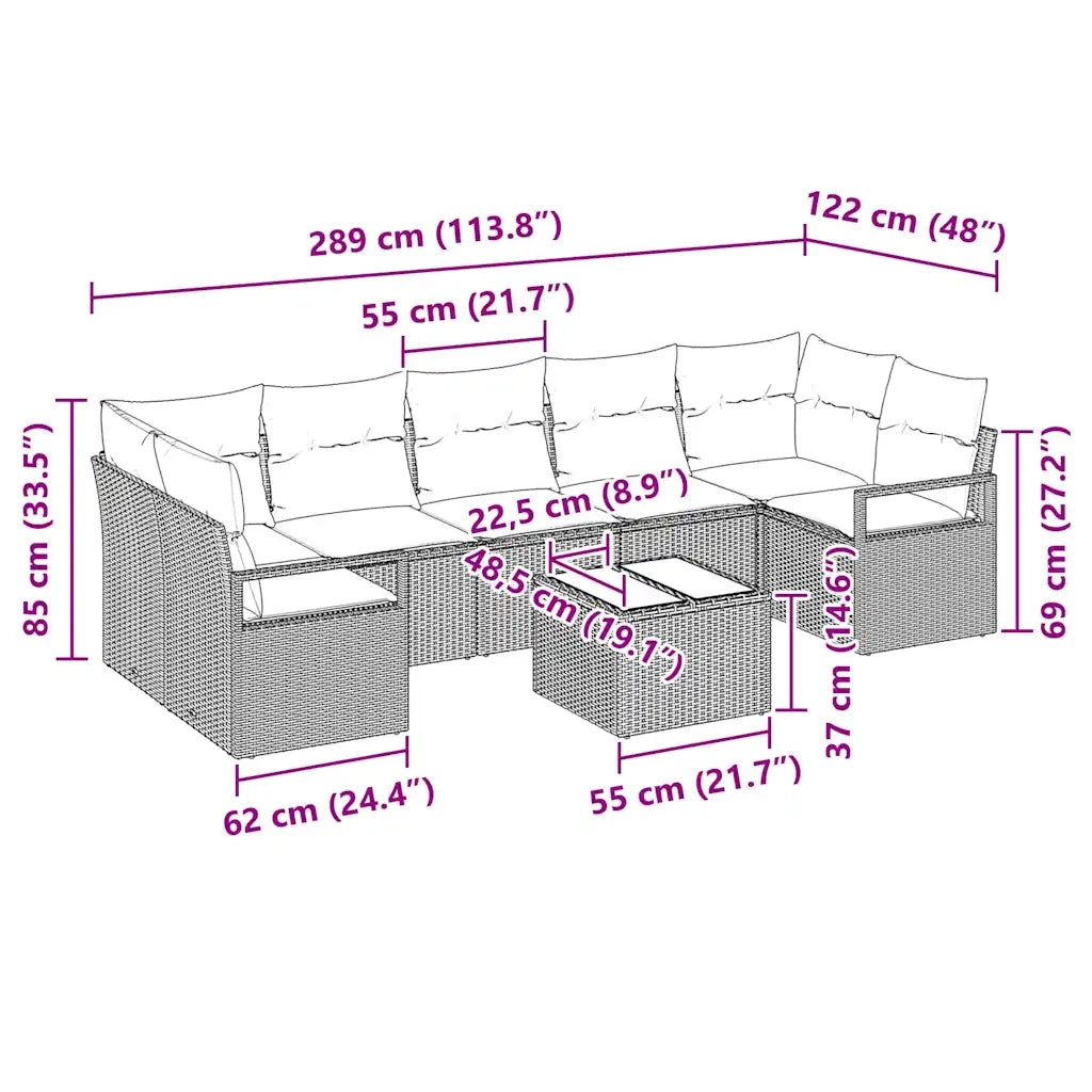 Set di divani 8 pcs Marrone e Rosso polyrattan 3346304